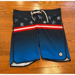 New Ron Jon Surf Shop Board Shorts Bathing Suit Mens 31 American Flag July 4th